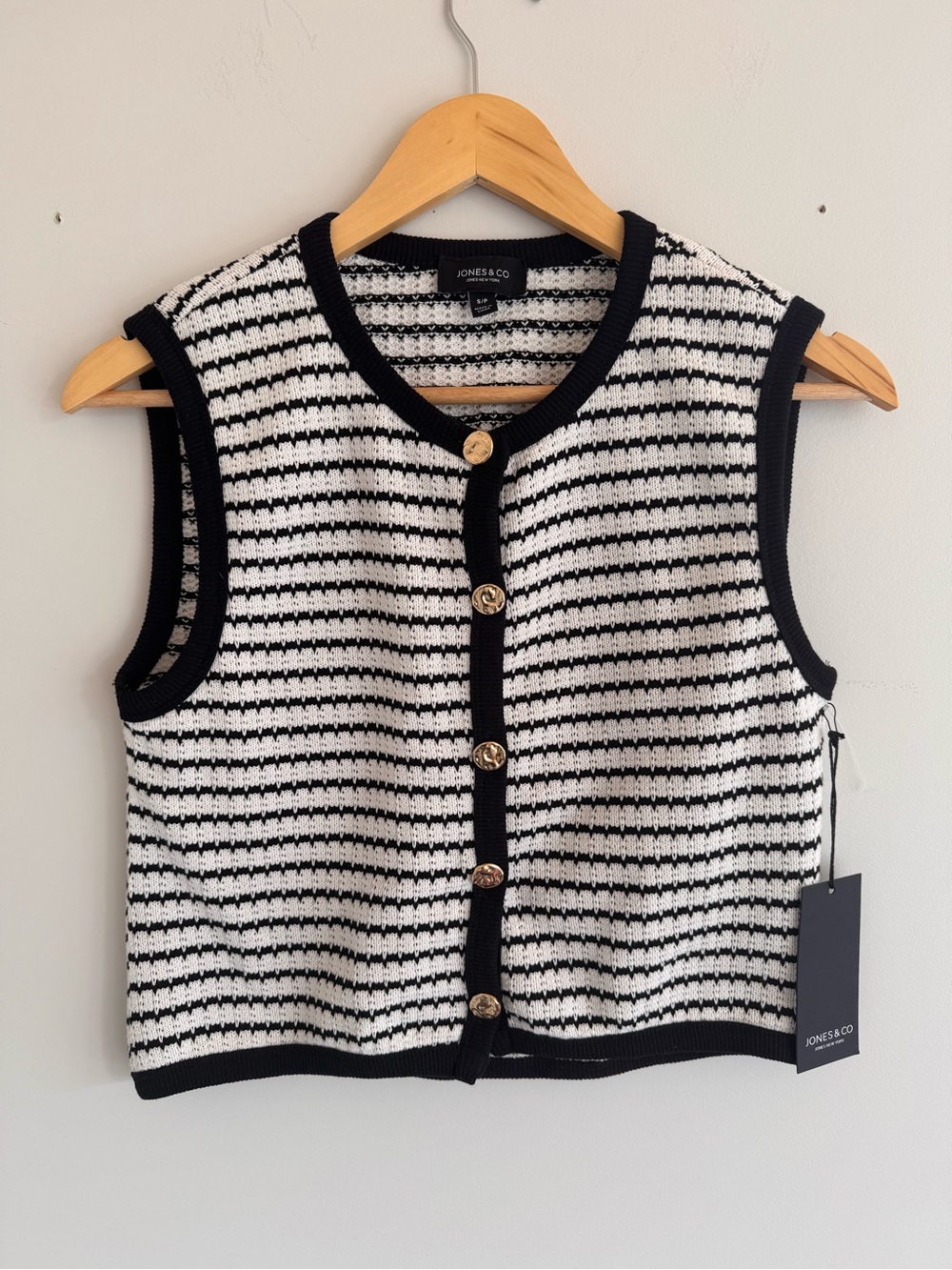 Jones New York Black and White Striped Knit Vest